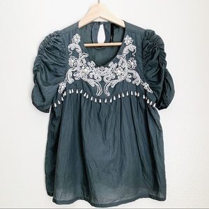 Aryn K. Babydoll Pearl Beaded Top Ruched Sleeve